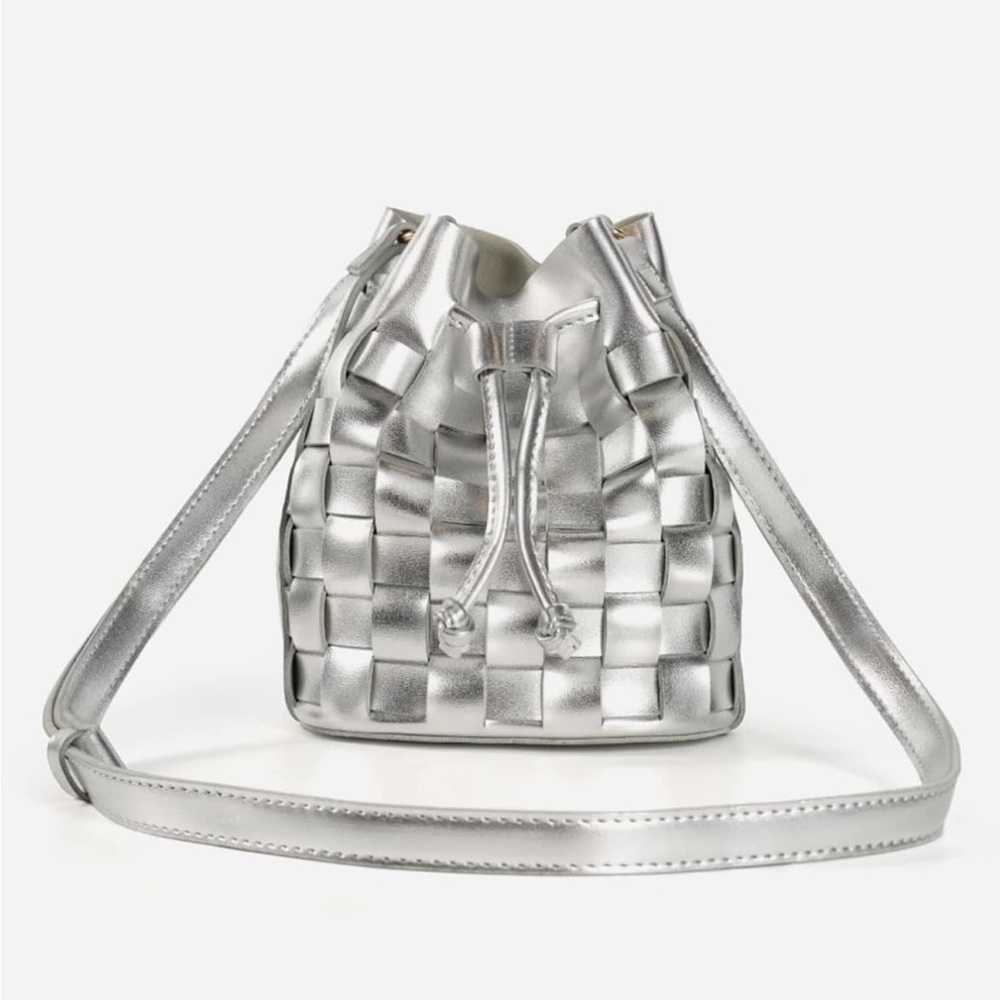 Silver mini crossbody bucket bag